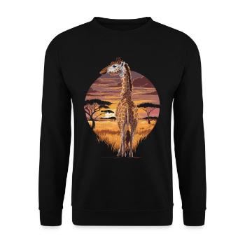 Giraffe in the Savannah – African Nature Art - Unisex Sweatshirt - black - Front - Alina (178cm) & Michal (187cm)