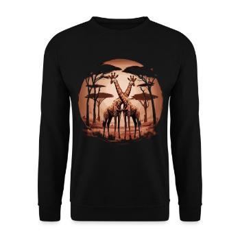 Girafes dans la savane – Art mystique de l’Afrique - Sweat-shirt Unisexe - noir - Devant - Alina (178cm) & Michal (187cm)