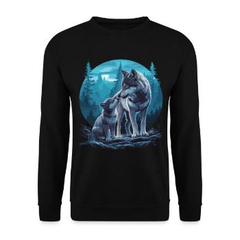 Mère louve et petit – Art mystique de la forêt - Sweat-shirt Unisexe - noir - Devant - Alina (178cm) & Michal (187cm)