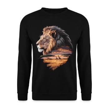 Lion majestueux – Roi de la savane - Sweat-shirt Unisexe - noir - Devant - Alina (178cm) & Michal (187cm)
