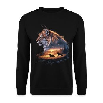 Lynx in the sunset – magical natural art - Unisex Sweatshirt - black - Front - Alina (178cm) & Michal (187cm)