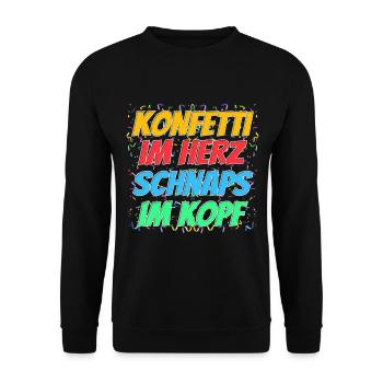 Des confettis dans le cœur, du schnaps dans la tête – le dicton de la fête - Sweat-shirt Unisexe - noir - Devant - Alina (178cm) & Michal (187cm)