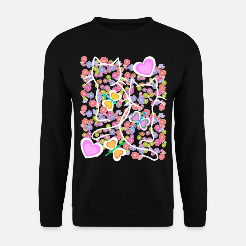 Printemps Été Chats Chat Papillons - Sweat-shirt Unisexe - noir