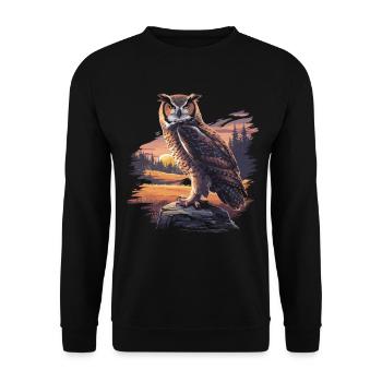 Majestätische Eule – Mystische Wildnis - Unisex Pullover - Schwarz - Vorne - Alina (178cm) & Michal (187cm)