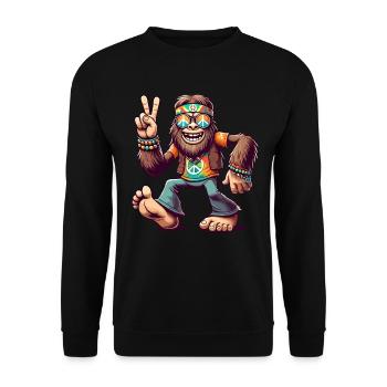 Hippie 70er Jahre 1970er 60er Jahre Party Bigfoot - Unisex Pullover - Schwarz - Vorne - Alina (178cm) & Michal (187cm)