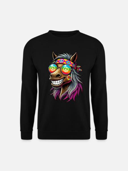 Hippie 70er Jahre 1970er 60er Jahre Party Pferd - Unisex Pullover - Schwarz