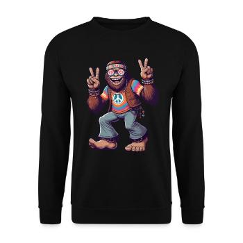 Hippie 70er Jahre 1970er 60er Jahre Party Bigfoot - Unisex Pullover - Schwarz - Vorne - Alina (178cm) & Michal (187cm)