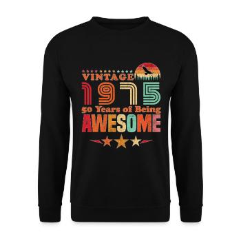 Jahrgang 1975 Geburtstag 50 Jahre Großartigkeit - Unisex Pullover - Schwarz - Vorne - Alina (178cm) & Michal (187cm)