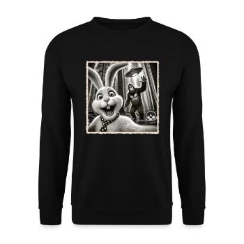 Pâques, Lapin de Pâques drôle, Lapin Selfie Fête de Pâques - Sweat-shirt Unisexe - noir - Devant - Alina (178cm) & Michal (187cm)