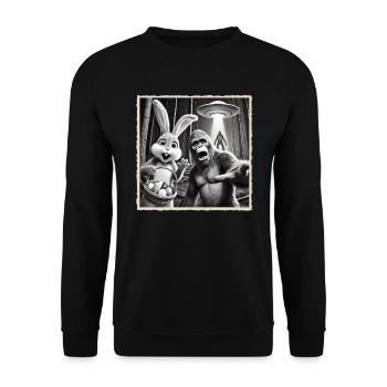 Pâques, Lapin de Pâques drôle, Lapin Selfie Fête de Pâques - Sweat-shirt Unisexe - noir - Devant - Alina (178cm) & Michal (187cm)