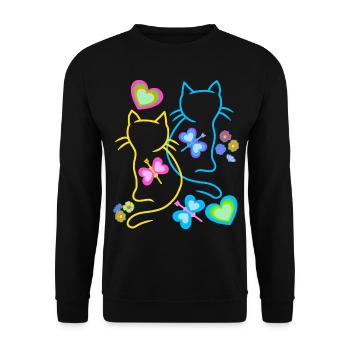 Cat Cats Spring Kitten Kids Retro 80s - Unisex Sweatshirt - black - Front - Alina (178cm) & Michal (187cm)