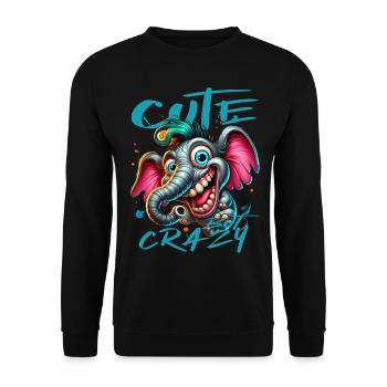 Cute but Crazy Elefant Comic Stil - Unisex Pullover - Schwarz - Vorne - Alina (178cm) & Michal (187cm)
