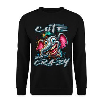 Cute but Crazy Elefant Comic Stil - Unisex Pullover - Schwarz - Vorne - Alina (178cm) & Michal (187cm)