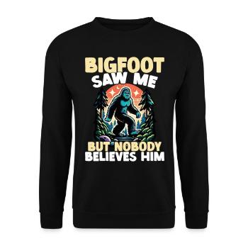 Lustiger Bigfoot Hat Mich Gesehen, Aber Niemand - Unisex Pullover - Schwarz - Vorne - Alina (178cm) & Michal (187cm)