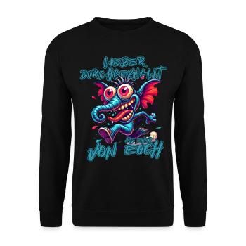Lieber durchgeknallt als einer von euch – Elefant - Unisex Pullover - Schwarz - Vorne - Alina (178cm) & Michal (187cm)
