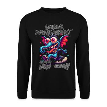 Lieber durchgeknallt als einer von euch – Elefant - Unisex Pullover - Schwarz - Vorne - Alina (178cm) & Michal (187cm)