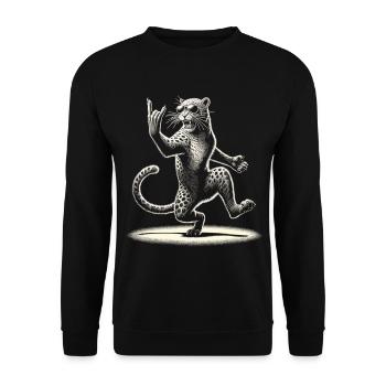 Rockiger Leopard – Wild & Laut - Unisex Pullover - Schwarz - Vorne - Alina (178cm) & Michal (187cm)
