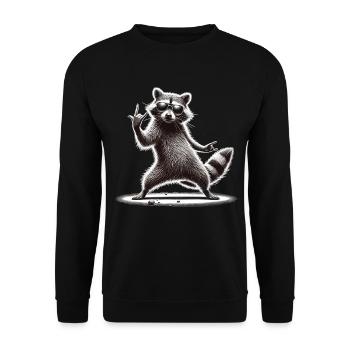 Rock-Waschbär – Metal und Coolness - Unisex Pullover - Schwarz - Vorne - Alina (178cm) & Michal (187cm)