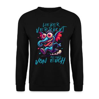 Lieber verrückt als einer von euch – Elefant - Unisex Pullover - Schwarz - Vorne - Alina (178cm) & Michal (187cm)