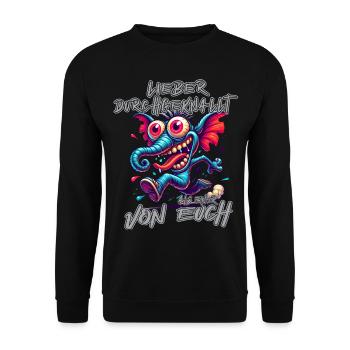 Lieber verrückt als einer von euch – Elefant - Unisex Pullover - Schwarz - Vorne - Alina (178cm) & Michal (187cm)