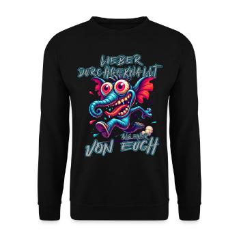 Lieber verrückt als einer von euch – Elefant - Unisex Pullover - Schwarz - Vorne - Alina (178cm) & Michal (187cm)
