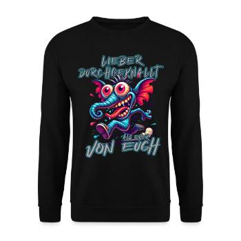 Lieber verrückt als einer von euch – Elefant - Unisex Pullover - Schwarz - Vorne - Alina (178cm) & Michal (187cm)