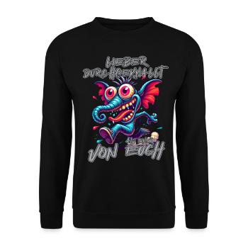 Lieber durchgeknallt als einer von euch – Elefant - Unisex Pullover - Schwarz - Vorne - Alina (178cm) & Michal (187cm)