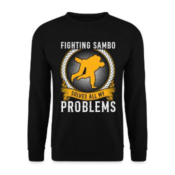 Funny Sambo Fighter - Fighting Sambo solves all my - Unisex Sweatshirt - black - Front - Alina (178cm) & Michal (187cm)