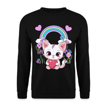 Arc-en-ciel Chaton Chat Chats Enfants Enfant Bébé - Sweat-shirt Unisexe - noir - Devant - Alina (178cm) & Michal (187cm)