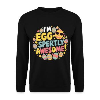 Ich bin eier-weise großartig – Lustiges Ostershirt - Unisex Pullover - Schwarz - Vorne - Alina (178cm) & Michal (187cm)