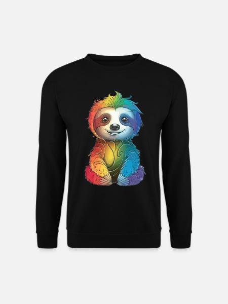 Buntes Regenbogen-Faultier - Geschenk Langschläfer - Unisex Pullover - Schwarz