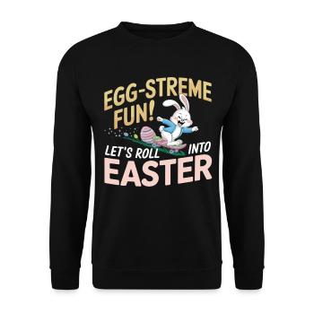 Skateboard-Hase – Cooles Osterdesign - Unisex Pullover - Schwarz - Vorne - Alina (178cm) & Michal (187cm)