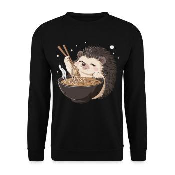 Glücklicher Igel genießt Ramen – Kawaii Food Love - Unisex Pullover - Schwarz - Vorne - Alina (178cm) & Michal (187cm)