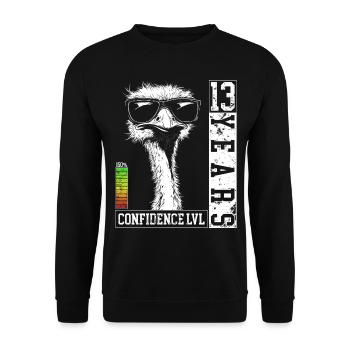 13 Jahre Geburtstag Teenager Strauß Vogel Geschenk - Unisex Pullover - Schwarz - Vorne - Alina (178cm) & Michal (187cm)