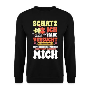 Schatz das beste Geschenk - Unisex Pullover - Schwarz - Vorne - Alina (178cm) & Michal (187cm)