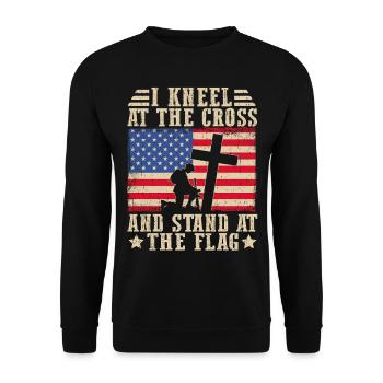 I kneel at the cross and stand at the flag - Unisex Sweatshirt - black - Front - Alina (178cm) & Michal (187cm)