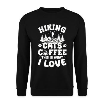 Hiking Cats Coffee This Is What I Love - Mountain - Unisex Pullover - Schwarz - Vorne - Alina (178cm) & Michal (187cm)