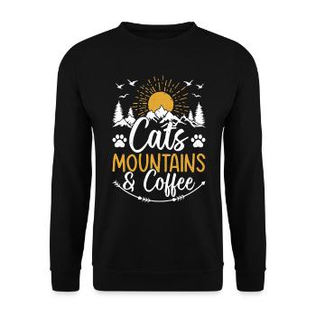 Cats, Mountains & Coffee - Cat Lover Mountain - Unisex Sweatshirt - black - Front - Alina (178cm) & Michal (187cm)