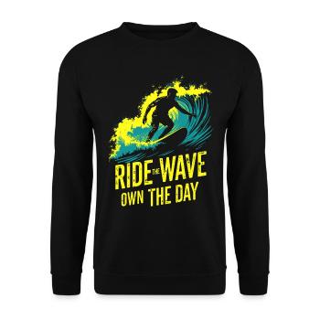Surfer Ride the Wave – Own the Day Saying - Unisex Sweatshirt - black - Front - Alina (178cm) & Michal (187cm)
