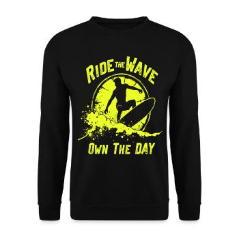 Surfer Ride the Wave – Own the Day Saying - Unisex Sweatshirt - black - Front - Alina (178cm) & Michal (187cm)