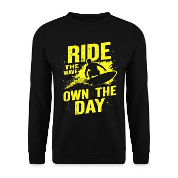 Surfer Ride the Wave – Own the Day Saying - Unisex Sweatshirt - black - Front - Alina (178cm) & Michal (187cm)