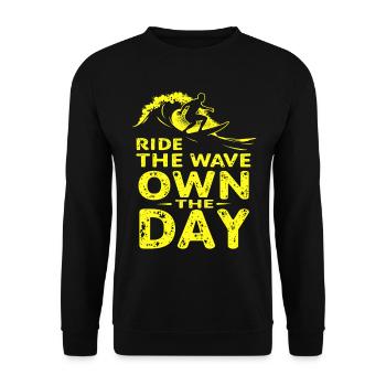 Surfer Ride the Wave – Own the Day Saying - Unisex Sweatshirt - black - Front - Alina (178cm) & Michal (187cm)