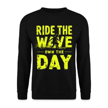 Surfer Ride the Wave – Own the Day Saying - Unisex Sweatshirt - black - Front - Alina (178cm) & Michal (187cm)