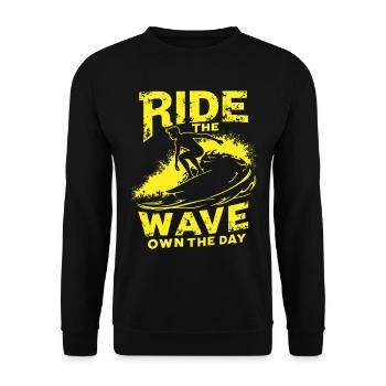 Surfer Ride the Wave – Own the Day Saying - Unisex Sweatshirt - black - Front - Alina (178cm) & Michal (187cm)
