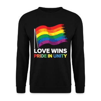 Love Wins Pride Outfit – Rainbow LGBTQ+ Design - Unisex Sweatshirt - black - Front - Alina (178cm) & Michal (187cm)