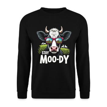 Stay Moo-dy Lustiges Kuh Tierliebhaber Bauernhof - Unisex Pullover - Schwarz - Vorne - Alina (178cm) & Michal (187cm)