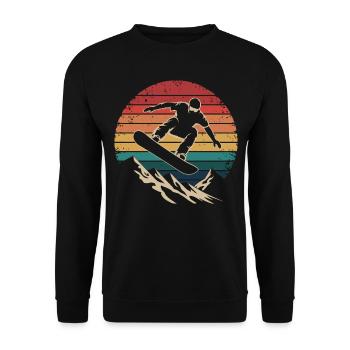 Retro Snowboarding Mountain Sunset Snowboard - Unisex Pullover - Schwarz - Vorne - Alina (178cm) & Michal (187cm)