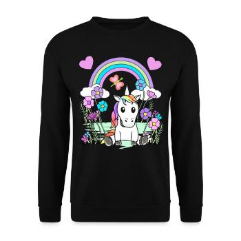 Einhorn Kind Kinder Pferd - Unisex Pullover - Schwarz - Vorne - Alina (178cm) & Michal (187cm)