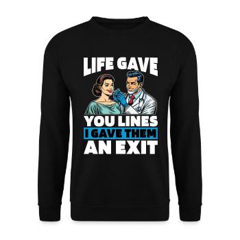 Plastic Surgery Life Gave You Lines Cosmetic Nurse - Unisex Sweatshirt - black - Front - Alina (178cm) & Michal (187cm)