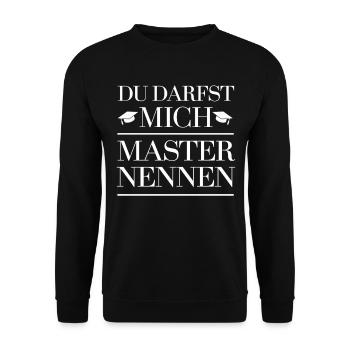 Master Abschluss Absolvent Masterabschluss Student - Unisex Pullover - Schwarz - Vorne - Alina (178cm) & Michal (187cm)